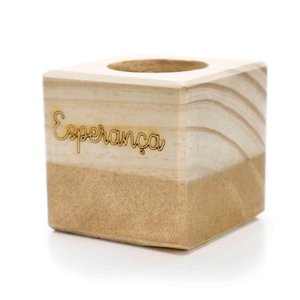 Porta Vela Quadrado Natal Esperança Madeira E Dourado 7Cm