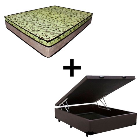 Cama Baú Casal 138 Tecido Sintético Marrom com Colchão de Espuma Tokio D33 Bege - 25x138x188cm