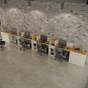Ver imagem 2 de Conjunto de Escritório Noruega 3 Livreiro 2 Buffet e 4 Mesas 90cm - Via Nossa - Off White e Cedro