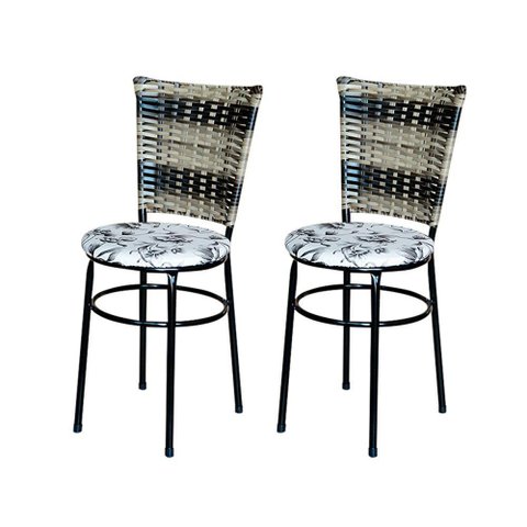 2 Cadeiras para Cozinha Preta Hawai Cappuccino Premium Assento Floral Cor:floral Branco