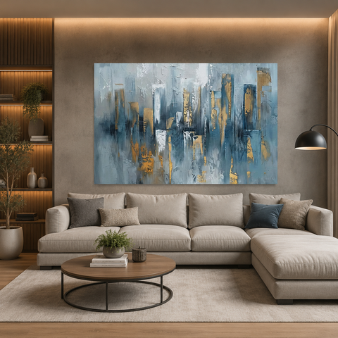 Quadro Decorativo Abstrato Azul Moderno Elegante 130x90