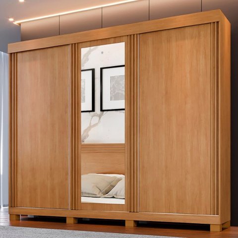 Guarda Roupa Casal Siena Flex 3 Portas Ripado com Espelho Benetil:cinamomo/off Flex