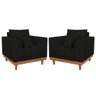 Kit 02 Poltrona Living Suede Base Madeira Sala Recepção Cor:preto - 1