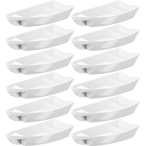 Kit 12 Barcas para Sushi Comida Japonesa Oriental Restaurante Bar Coza Plástico 27,5x13cm Brancas