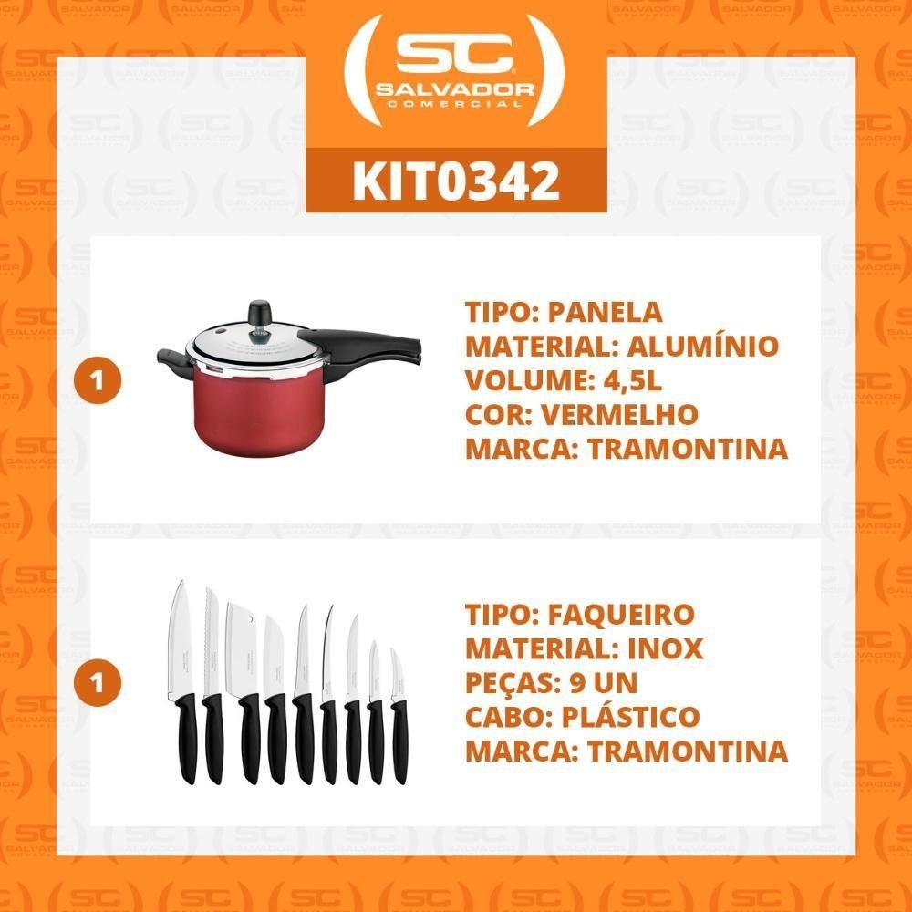 Kit - Panela de Pressão 4,5 Vancouver Vermelha + 1 Conjunto Facas 9pç - Tramontina - 2