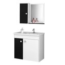 Ver imagem 1 de Kit Banheiro Gabinete 56cm Pia e Armário Com Espelho Munique Branco/Preto - Bechara