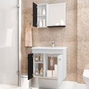 Ver imagem 5 de Kit Banheiro Gabinete 56cm Pia e Armário Com Espelho Munique Branco/Preto - Bechara