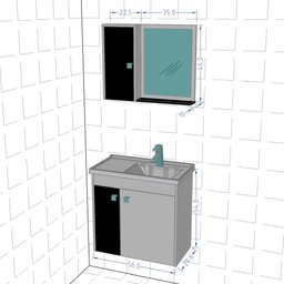 Kit Banheiro Gabinete 56cm Pia e Armário Com Espelho Munique Branco/Preto - Bechara - 4