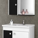 Ver imagem 3 de Kit Banheiro Gabinete 56cm Pia e Armário Com Espelho Munique Branco/Preto - Bechara