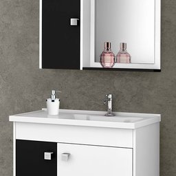 Kit Banheiro Gabinete 56cm Pia e Armário Com Espelho Munique Branco/Preto - Bechara - 3