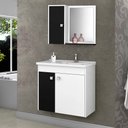 Ver imagem 2 de Kit Banheiro Gabinete 56cm Pia e Armário Com Espelho Munique Branco/Preto - Bechara