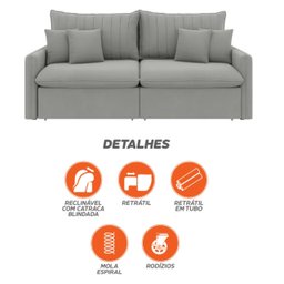 Sofá Cama Retrátil e Reclinável 180cm Madri Movenzo Estofados Veludo - 11