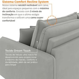 Sofá Cama Retrátil e Reclinável 180cm Madri Movenzo Estofados Veludo - 6