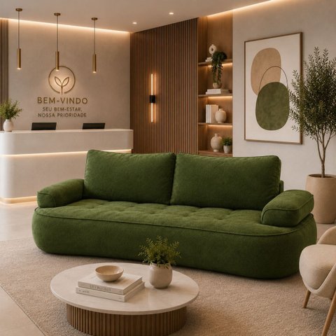 Sofá Yafa 210cm 3 Lugares Moderno Sala Consultório:Verde/ Memphis