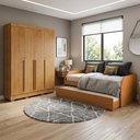 Ver imagem 6 de Conjunto Quarto Bicama Duo + Guarda-Roupa Casal Domus Max 4 Portas com 2 Colchões - Nature/Cedro