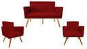 Ver imagem 1 de Kit Namoradeira + 2 Poltronas Decorativa Nina Suede Vermelho Pés Madeira Ms Decor
