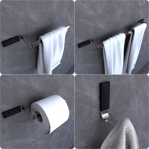 Kit Acessórios Para Banheiro Cromado e Preto Empire 4 peças