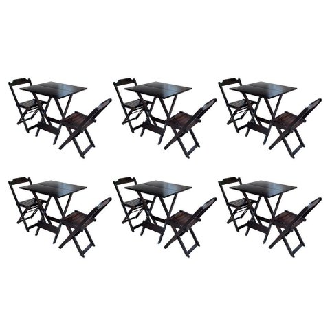 Kit 6 Conjuntos de Mesa Dobravel com 2 Cadeiras de Madeira 70x70 Ideal para Bar e Restaurante - Taba