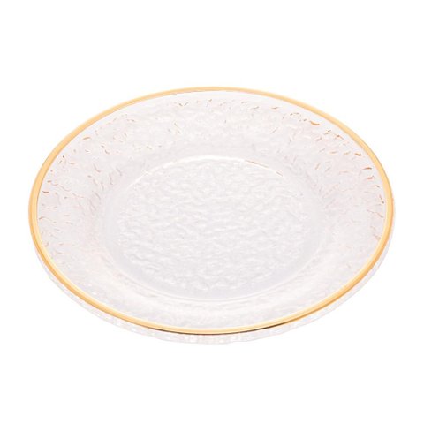Prato Cristal Martelado P/Sobremesa C/Borda Dourada 20Cm