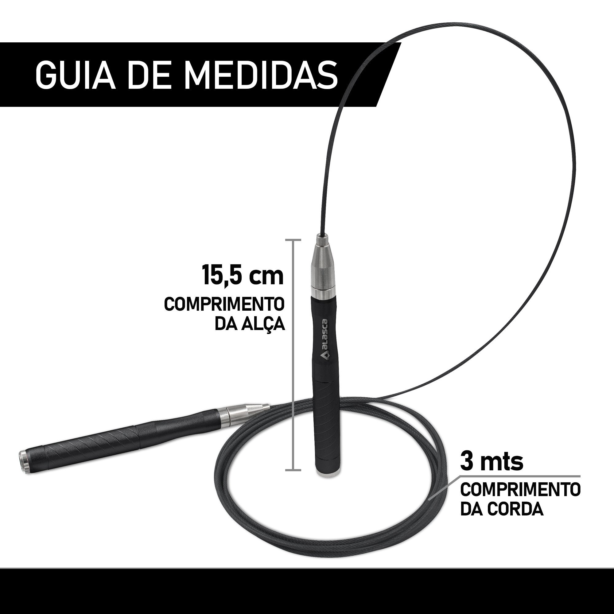 Corda de Pular Profissional Ajustável Alasca - 3 metros - ultra resistente (aço), ajustável:Único/Pr - 3