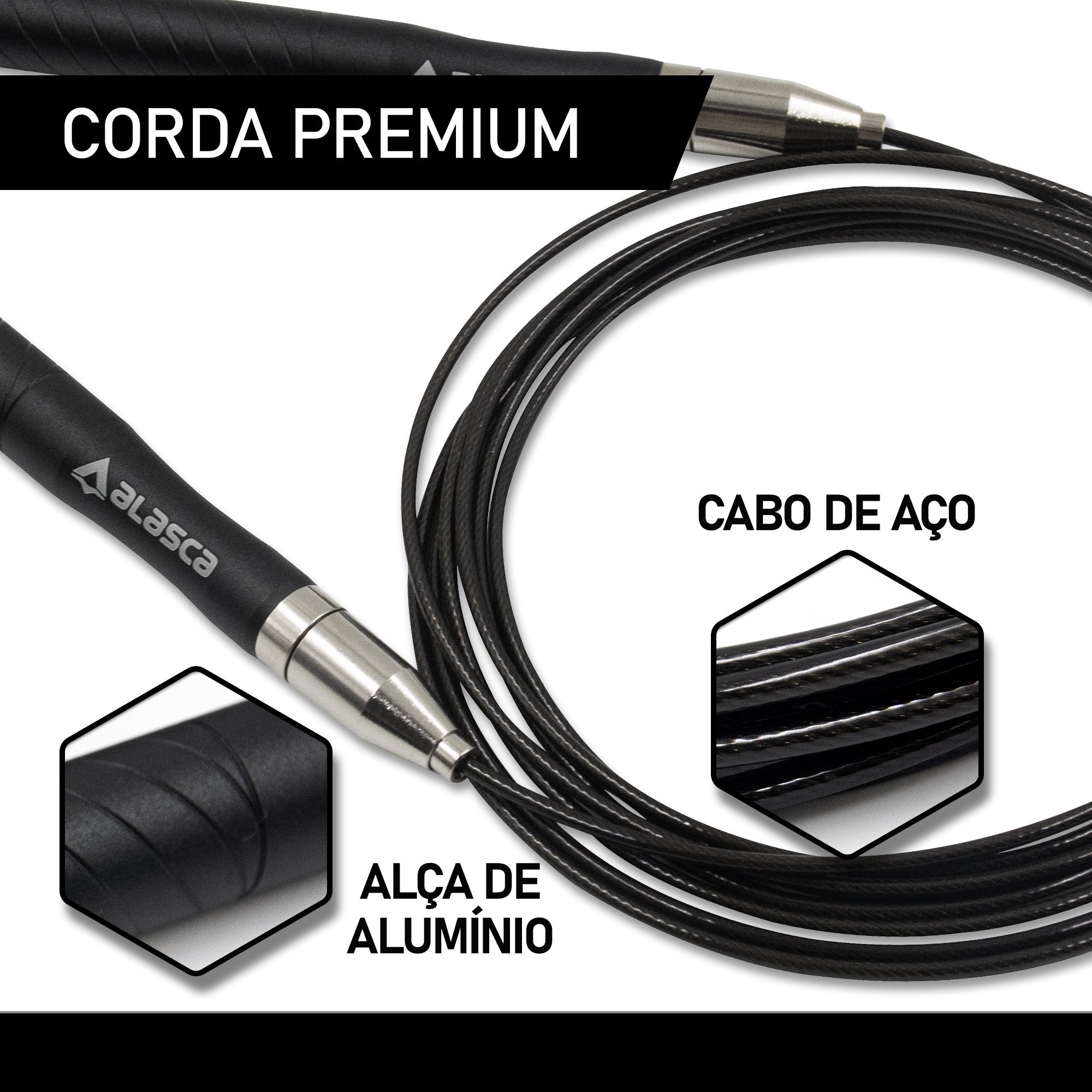 Corda de Pular Profissional Ajustável Alasca - 3 metros - ultra resistente (aço), ajustável:Único/Pr - 5