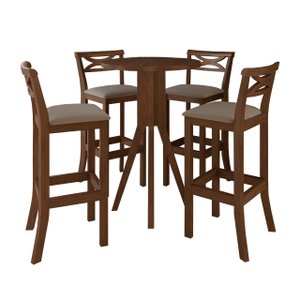 Kit Bar Bistrô Mesa Retrô 4 Banquetas Alta X Madri Madeira Maciça Pinhão Suede Bege - Ccs