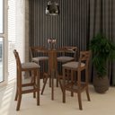 Ver imagem 2 de Kit Bar Bistrô Mesa Retrô 4 Banquetas Alta X Madri Madeira Maciça Pinhão Suede Bege - Ccs