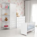 Ver imagem 1 de Conjunto Infantil Aurora Branco: Berço Aurora + Kit Rodízios + Cômoda Aurora + Guarda-roupa
