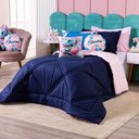 Ver imagem 6 de Kit Edredom Stich Azul Marinho/rosa com Almofadas Solteiro 05 Peças - Dupla Face Percal 300 Fios