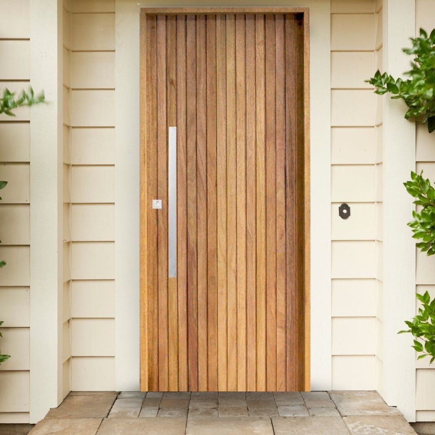 Porta Ripada Cedro Batente 14 Fechadura Rolete Puxador Tubo 600mm
