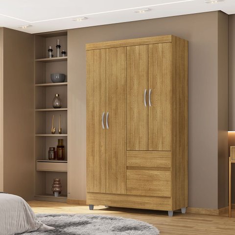 Guarda Roupa Pequeno Ideal 4 Portas e 2 Gavetas para Quarto de Hospedes