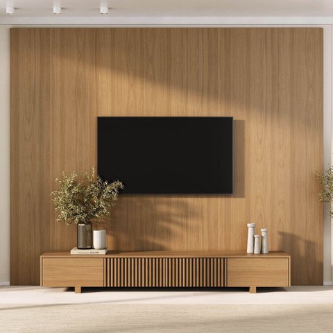Rack com Painel para Tv até 86 Polegadas 230cmx280cm Ripado Aruá CabeCasa MadeiraOriginals