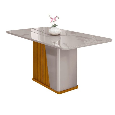Mesa de Madeira Harmonia 160 Cm com Vidro Naturalle/off White - Móveis Bechara