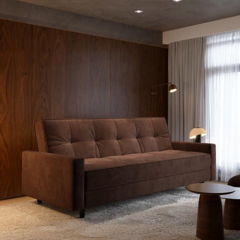 Sofá Cama Nice 4 Lugares Reclinável 203cm Marrom Suede Cialar Móveis