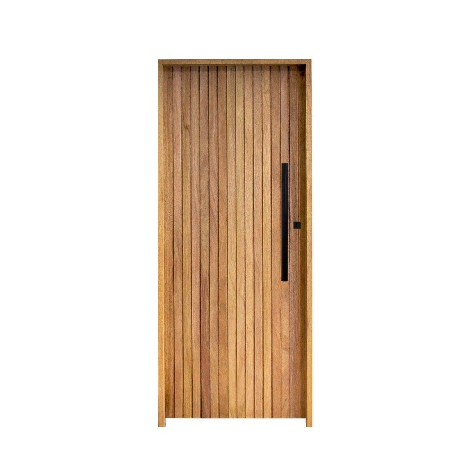 Porta Ripada Cedro Batente 14 Fechadura Rolete Puxador Tubo 800mm