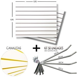2 Paineis Canaletado - 0,91 x 0,91 + 50 Gancho 20cm + Canaletas AMARELA