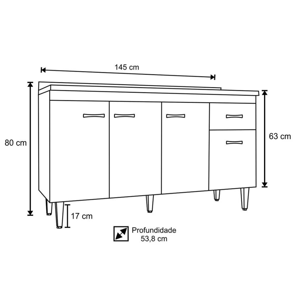 Balcão para Pia Gabriela sem Tampo 145cm Flex Branco ou Preto - AJL Móveis - 6