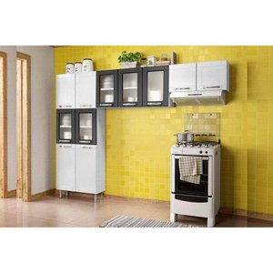 Kit de Cozinha Completa 3 Peças Múltipla (2 Armários + 1 Paneleiro) Cpt98 Branco/preto -