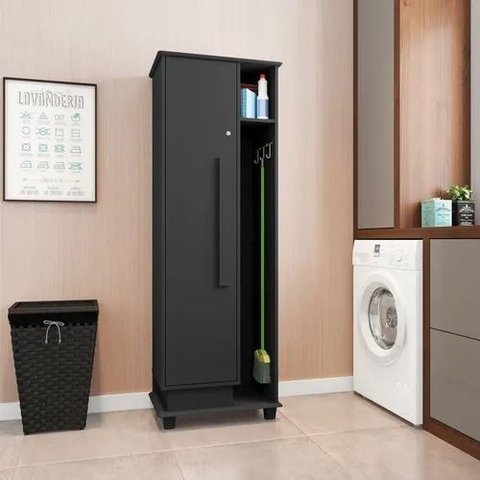 Armário Multiuso 1 Porta com Chave Lavanderia Caribe Preto