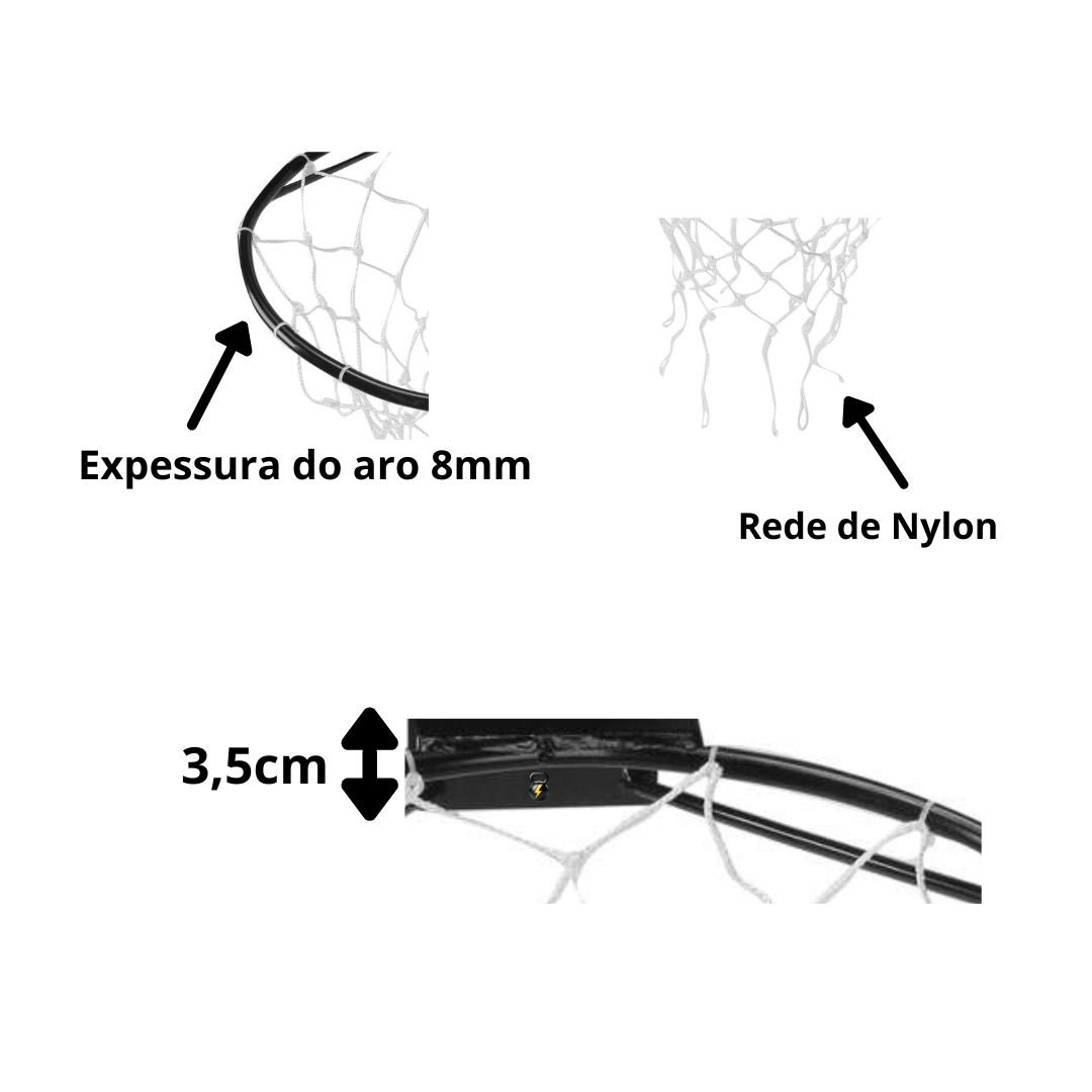 Cesta Basquete 35cm C/ Rede Aro 8mm Jfit - 3