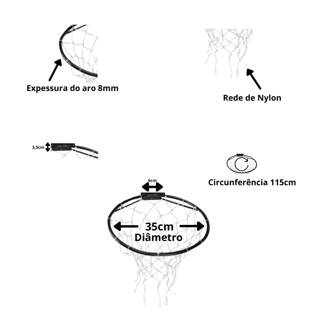Cesta Basquete 35cm C/ Rede Aro 8mm Jfit - 2