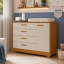 Ver imagem 1 de Cômoda Sapateira Zaki para Quarto de Bebê | 100% MDF 1 Porta e 4 Gavetas Areia Fosco/ Savana