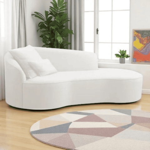 Divã Recamier Sofá Curvo Sala de Tv e Estar Recepção Inglaterra 200cm Lado Direito Bouclé Branco- Ma
