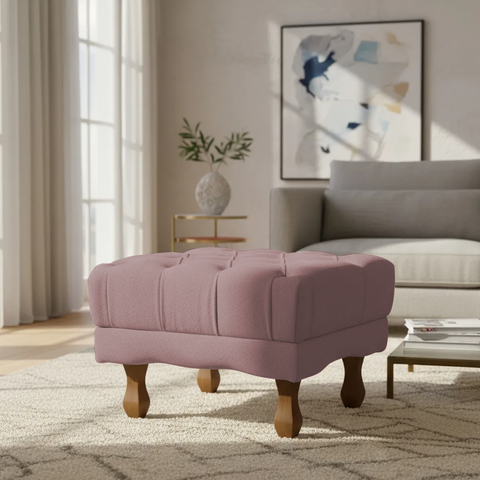 Puff Duque Bouclé Premium de Luxo Capitone Elegante para Sala Quarto Decoração Pés Luiz Xv Castanho