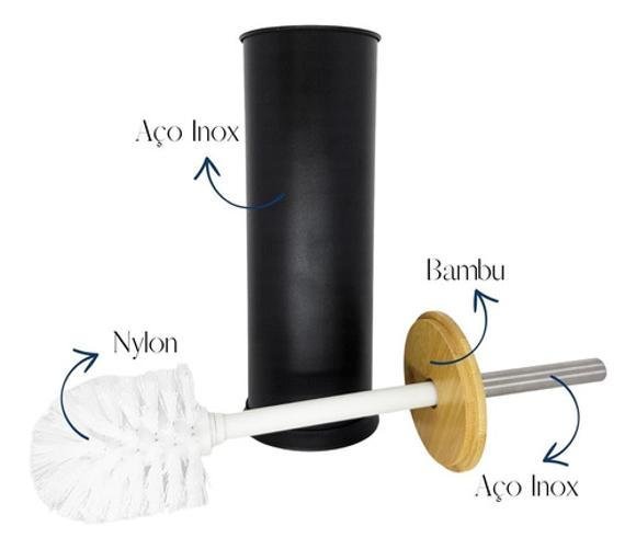 Kit Escova Sanitária + Lixeira 5 Litros Bambu - Preto - 5