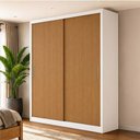 Ver imagem 1 de Guarda-Roupa 100% MDF 2 Portas de Correr 2 Gavetas 131x213x55cm Branco/Cinamomo