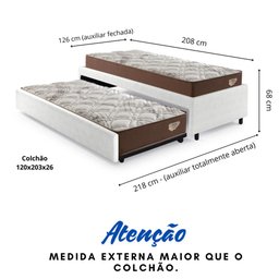 Bicama Box Viúva 126x208 Courino Linho com 2 Colchões Relax Adorabile Molas Ensacadas - 2
