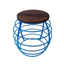 Ver imagem 1 de Banco Redondo Várias Cores Base De Ferro E Tampo De Madeira De Demolição - Azul Turquesa