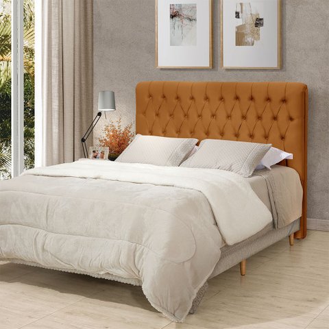 Cabeceira Cama King Estofada 1,93 - Inca Veludo Terracota