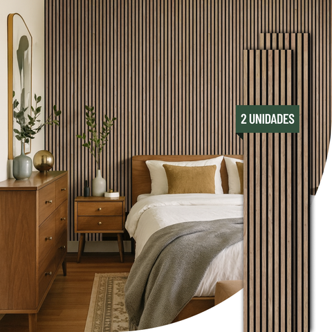 Kit 2 Painel Ripado Freijó de Madeira Natural Acústico Ikara - 270x32cm